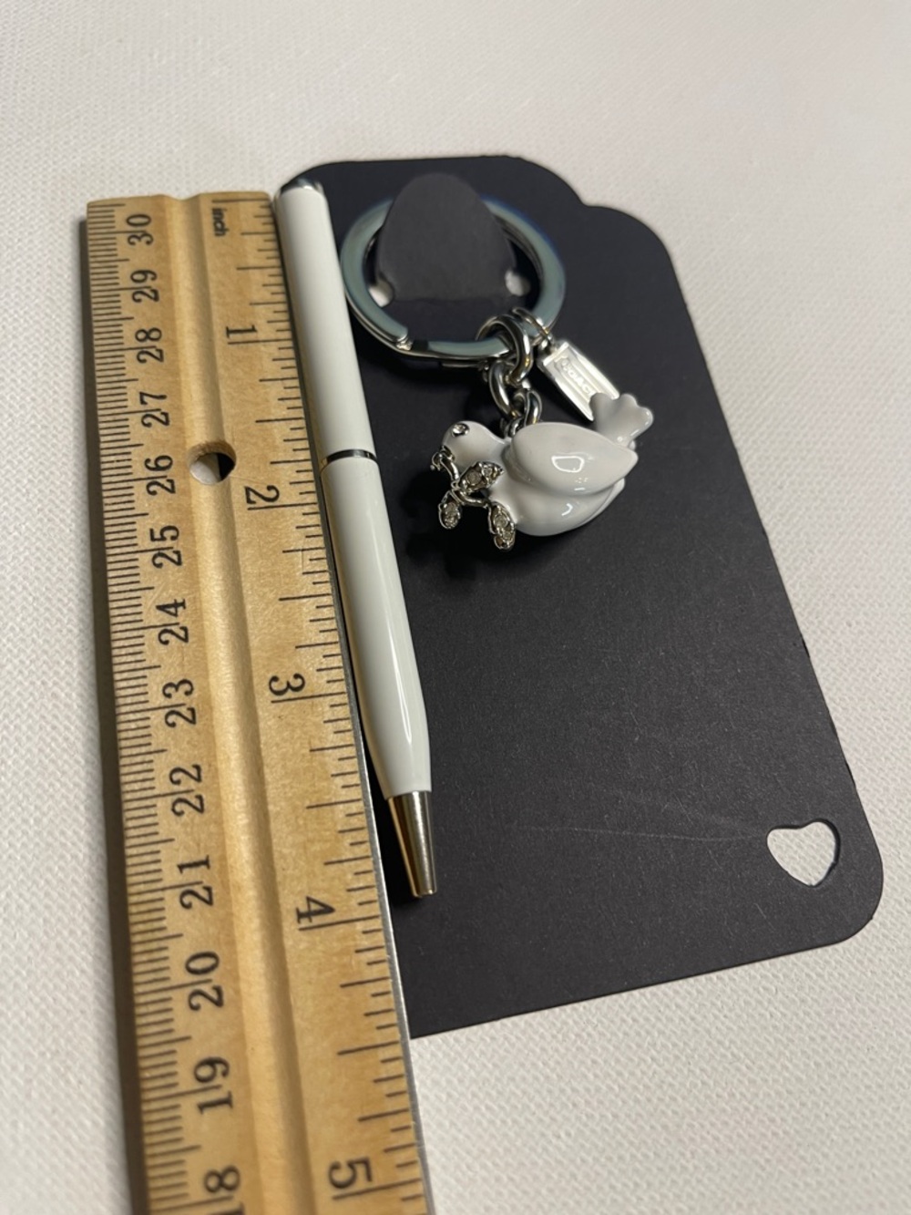 NWOT Coach White Enamel Dove Keychain w/ Silver Hardware & White Ball Point Pen - Picture 6 of 7